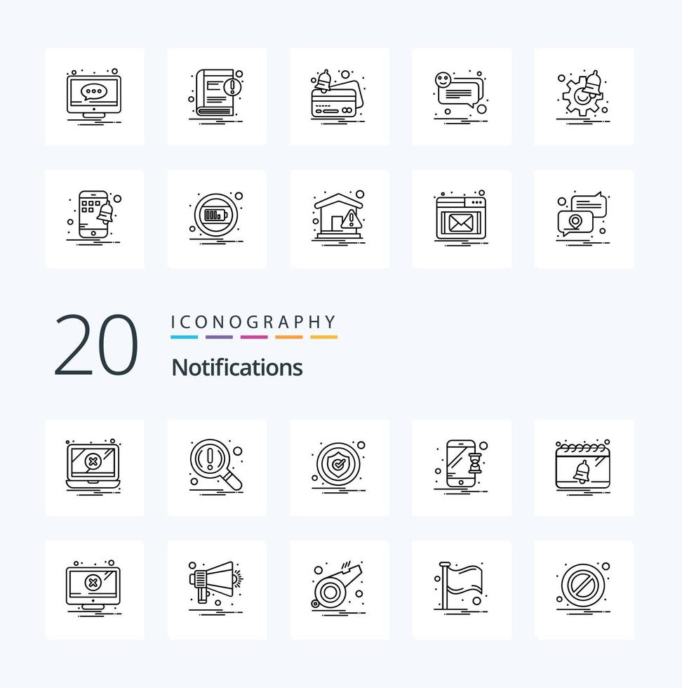 20 Notifications Line icon Pack like calendar notification alert mobile device vector