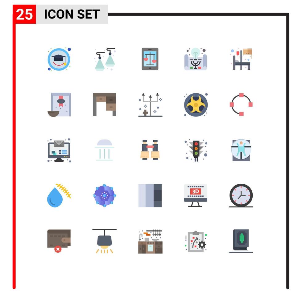 Mobile Interface Flat Color Set of 25 Pictograms of medical bed law project management business idea Editable Vector Design Elements