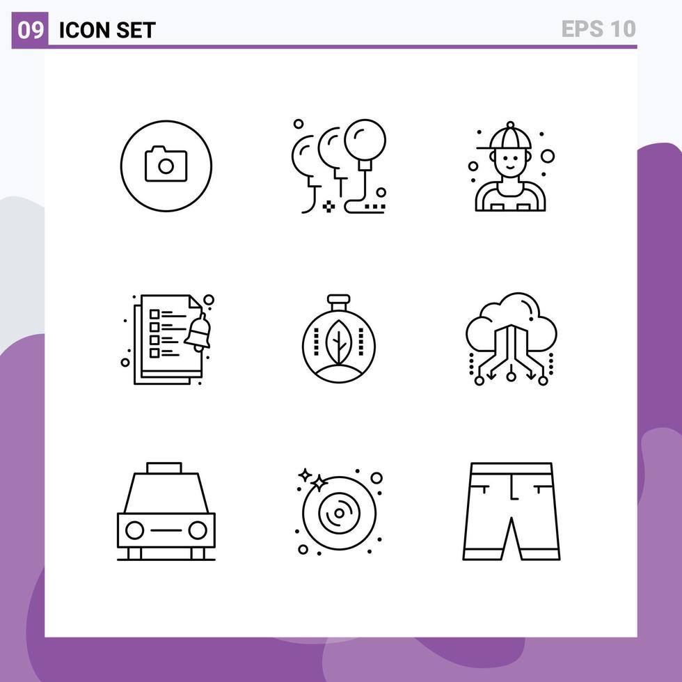 Editable Vector Line Pack of 9 Simple Outlines of energy green man tasks checklist Editable Vector Design Elements