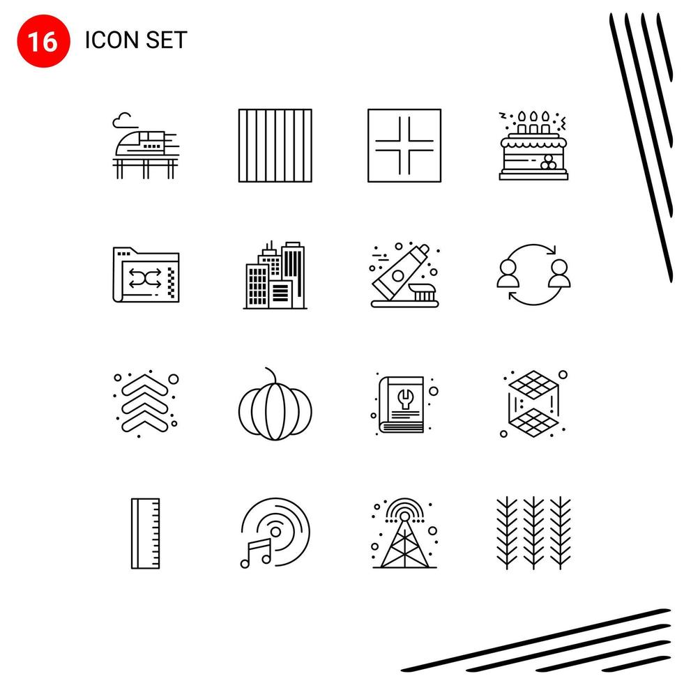 Set of 16 Vector Outlines on Grid for folder data signs backup decoration Editable Vector Design Elements