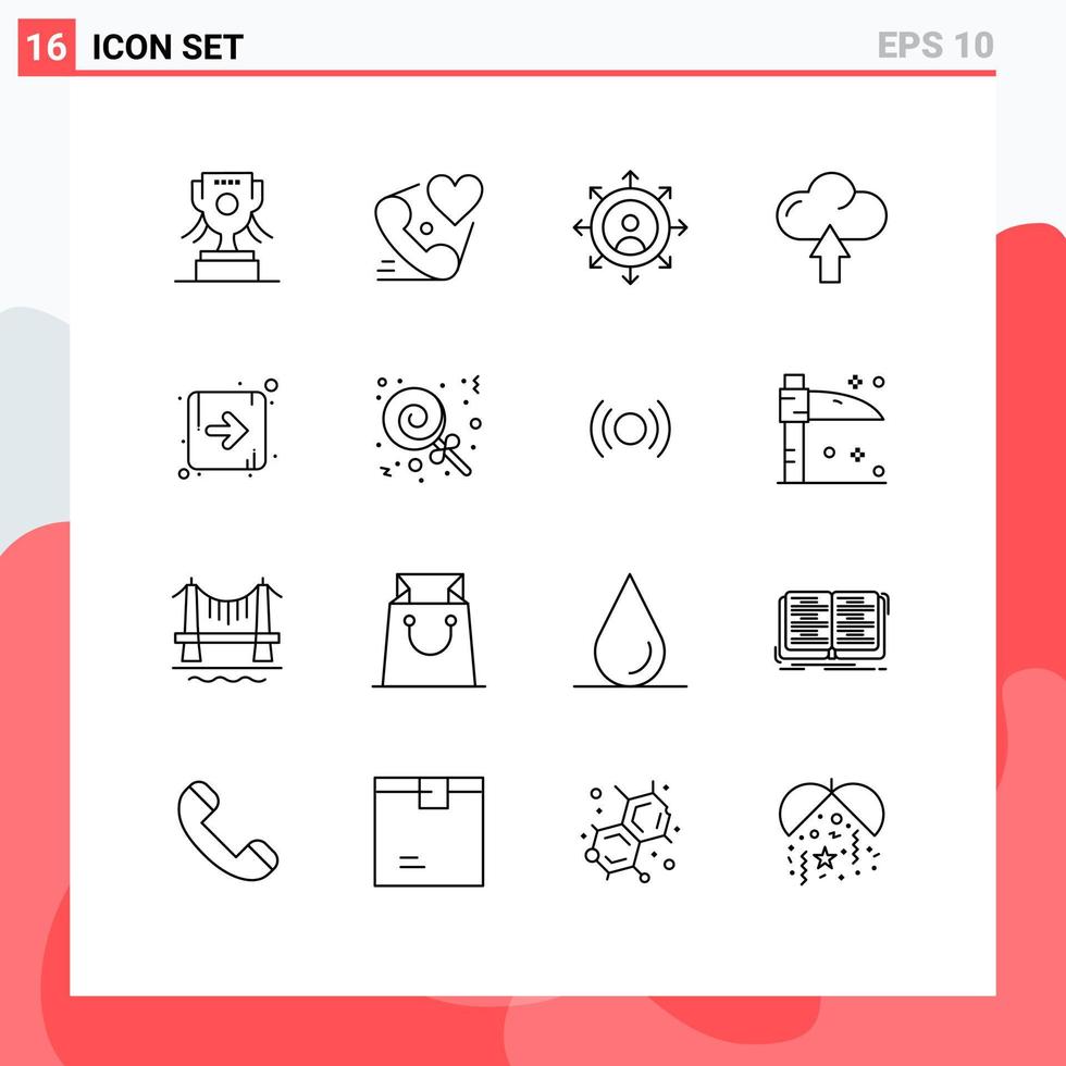 Set of 16 Commercial Outlines pack for right arrow career upload arrow Editable Vector Design Elements