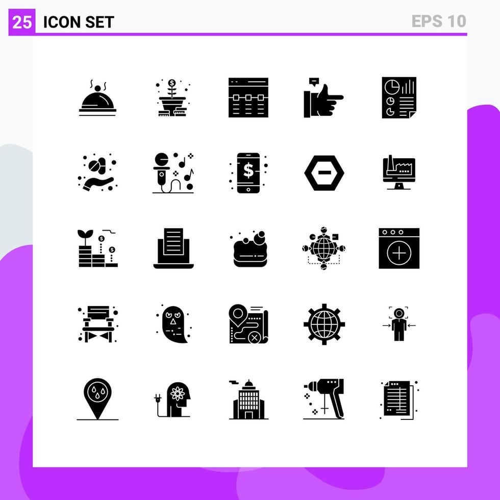 Group of 25 Solid Glyphs Signs and Symbols for data thumbs up communication like interface Editable Vector Design Elements