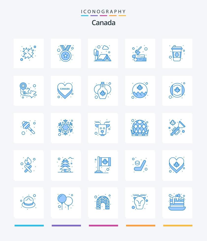Creative Canada 25 paquete de iconos azules como Escandinavia. exterior. aventura. madera. registro vector