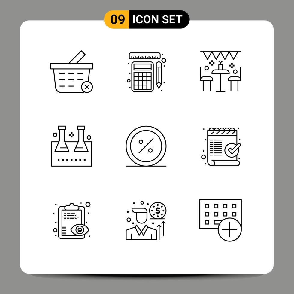 Set of 9 Vector Outlines on Grid for commerce lab glassware decoration lab flask chemical flask Editable Vector Design Elements