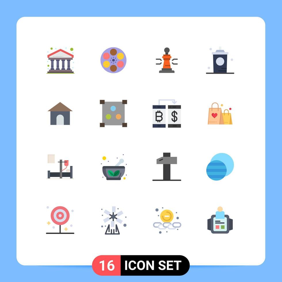 Pack of 16 Modern Flat Colors Signs and Symbols for Web Print Media such as hot drink tape coffee king Editable Pack of Creative Vector Design Elements