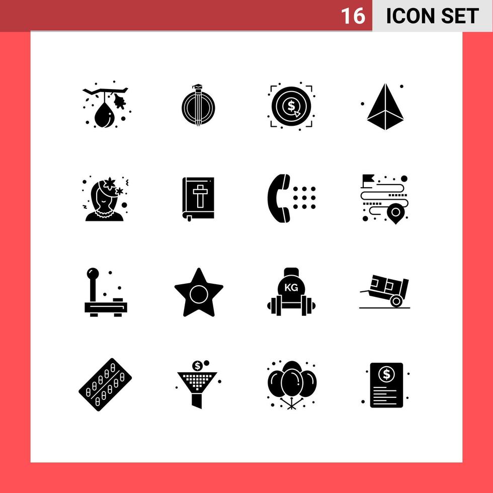 Group of 16 Solid Glyphs Signs and Symbols for avatar modeling marketing geometry design Editable Vector Design Elements