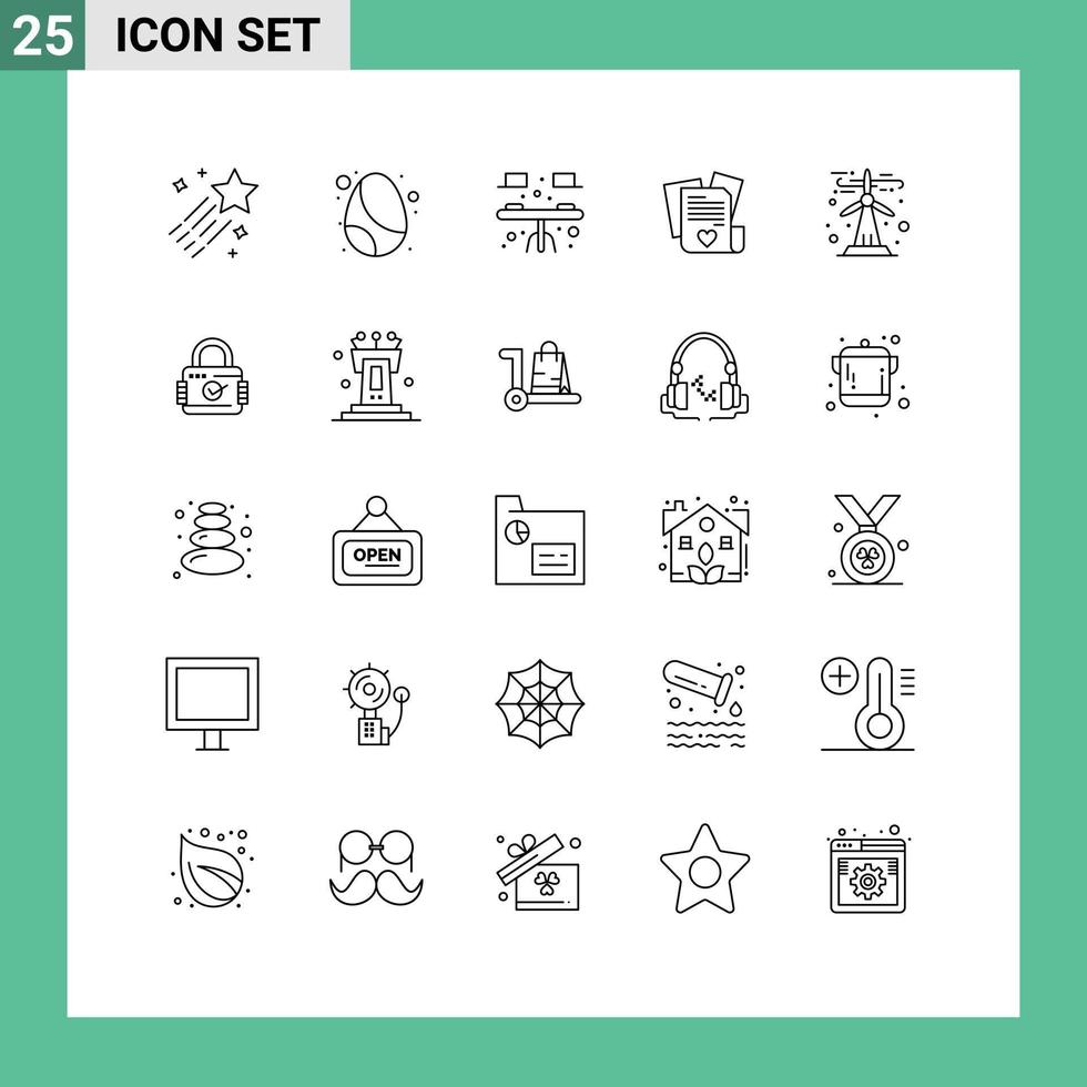 Set of 25 Modern UI Icons Symbols Signs for green energy wedding desk heart file Editable Vector Design Elements