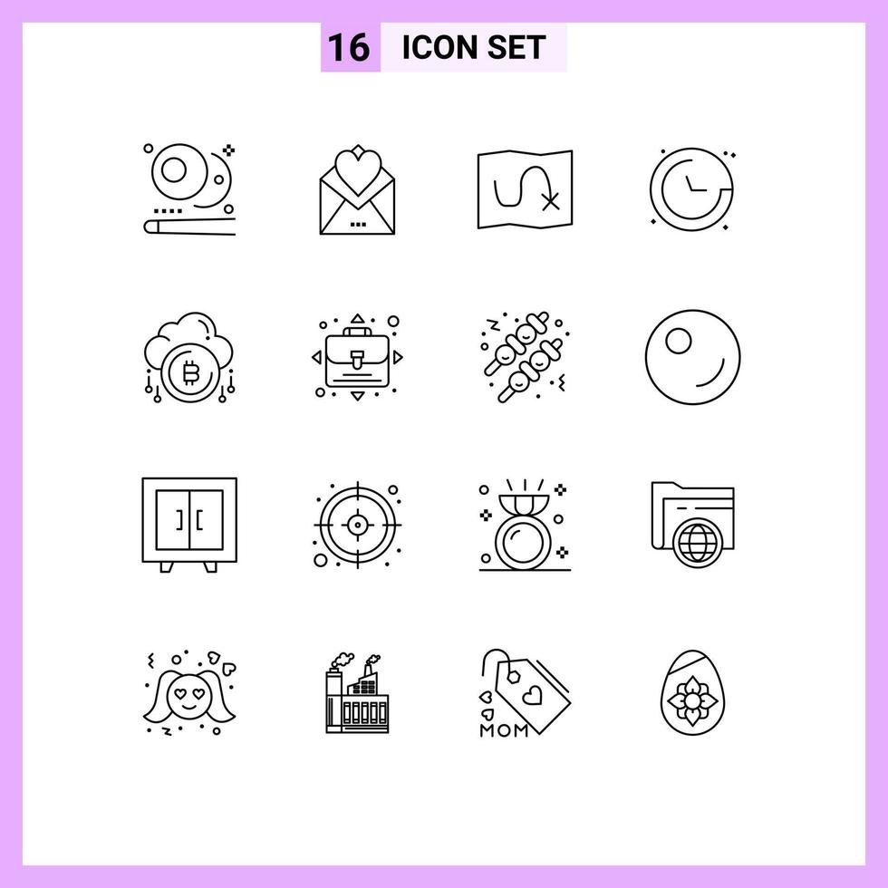 16 Universal Outline Signs Symbols of payment navigation love location compass Editable Vector Design Elements