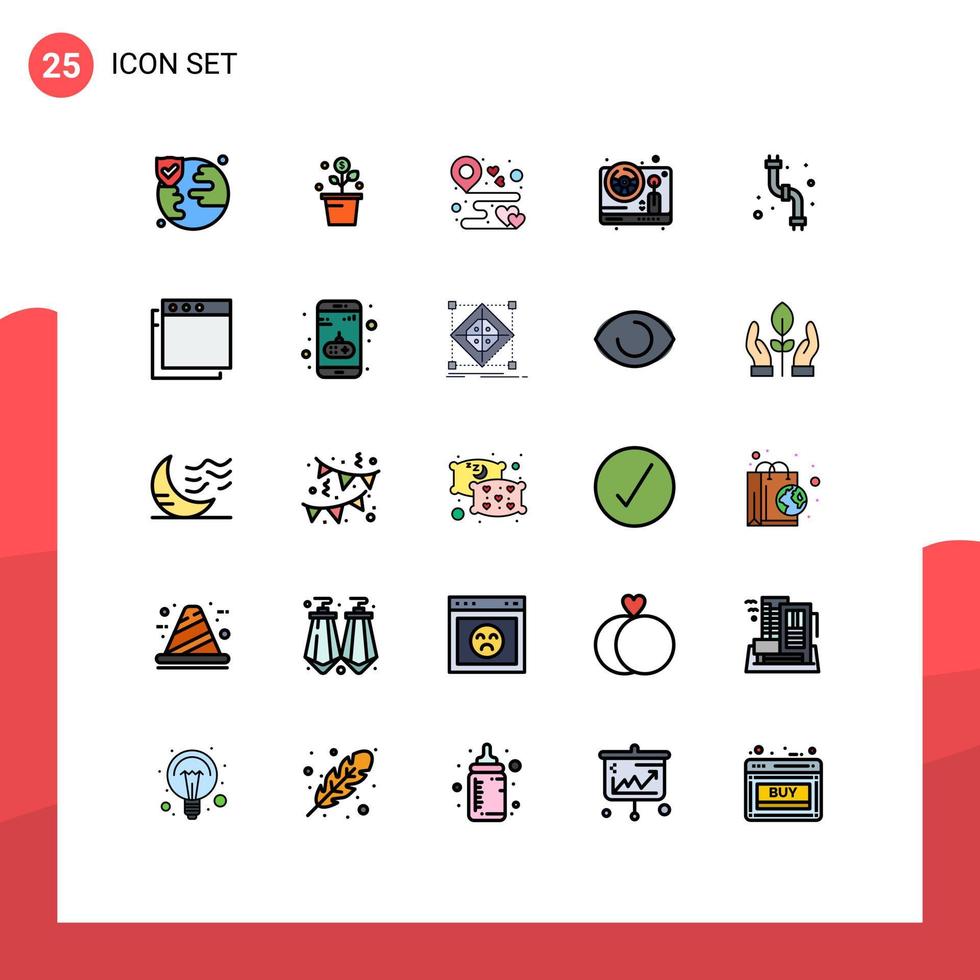 Group of 25 Modern Filled line Flat Colors Set for mechanical game destination wheel party Editable Vector Design Elements