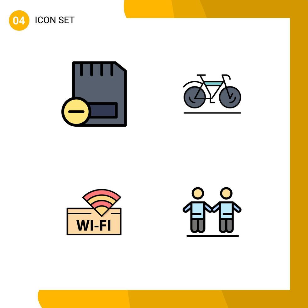 Pack of 4 Modern Filledline Flat Colors Signs and Symbols for Web Print Media such as card hotel hardware movement service Editable Vector Design Elements