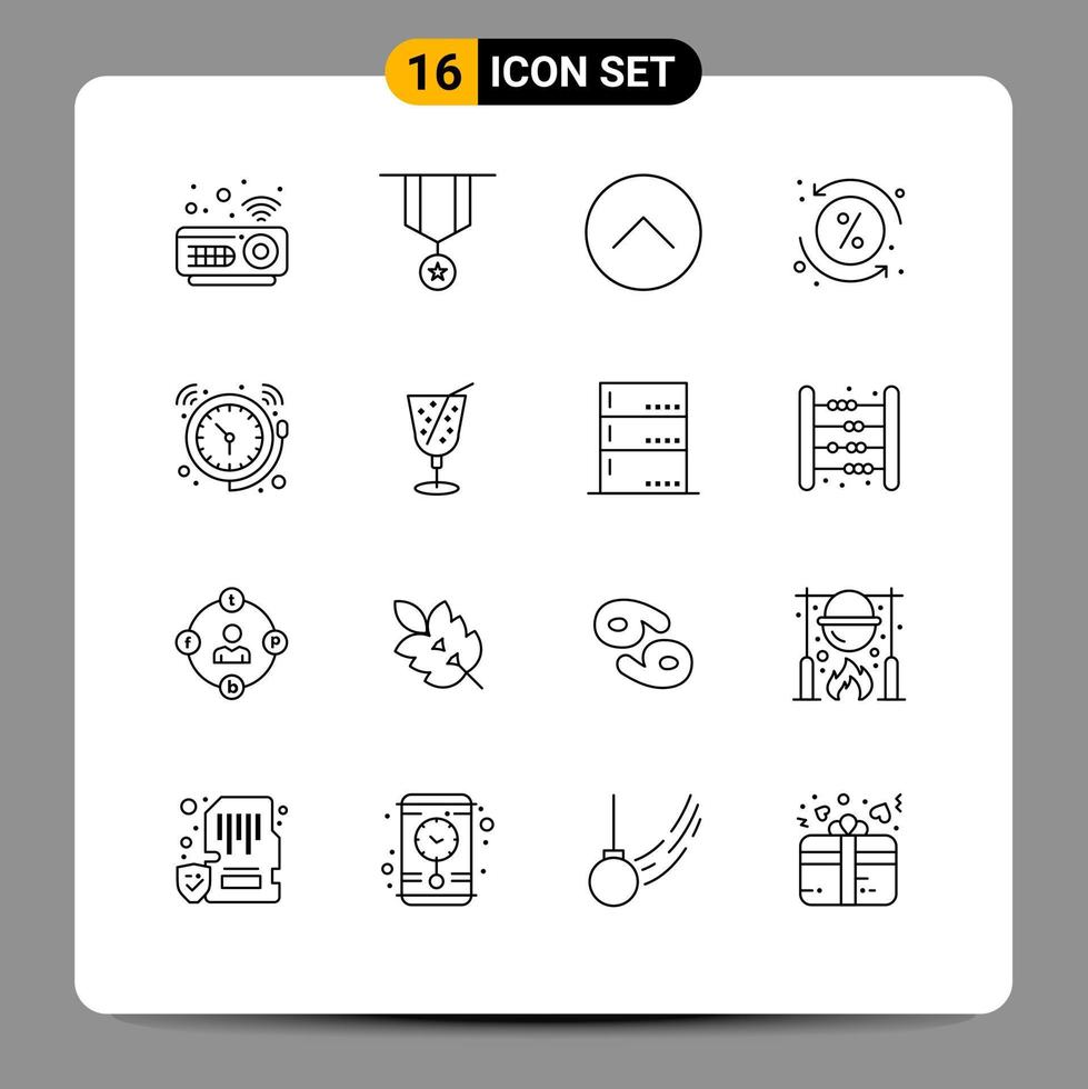 Outline Pack of 16 Universal Symbols of bell transaction up percent costs Editable Vector Design Elements