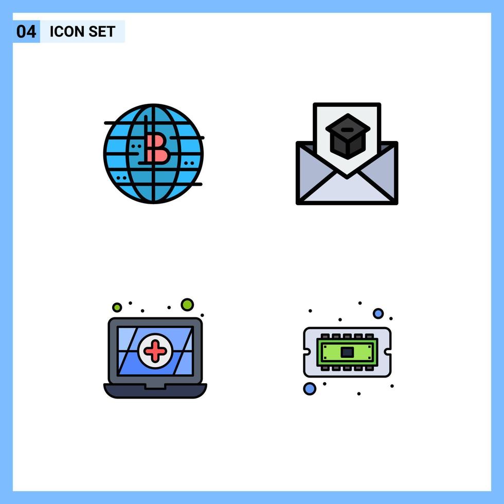 User Interface Pack of 4 Basic Filledline Flat Colors of future of money antivirus decentralized email computer Editable Vector Design Elements
