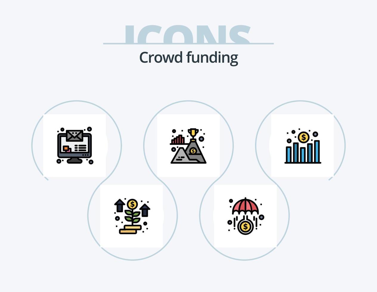 Crowdfunding Line Filled Icon Pack 5 Icon Design. presentation. graph. webpage. money. finance vector