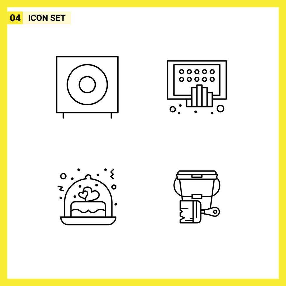 Mobile Interface Line Set of 4 Pictograms of bass tablet products digital love Editable Vector Design Elements