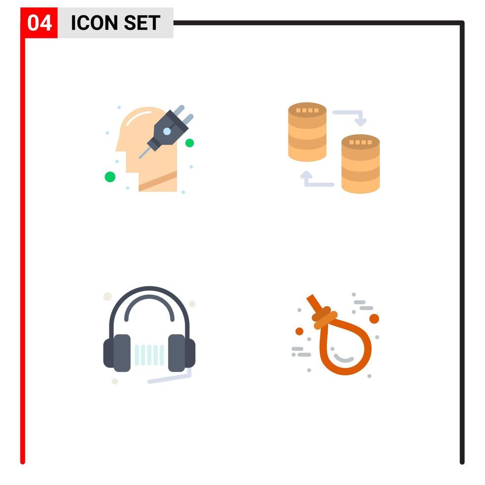 conjunto de 4 iconos planos vectoriales en la cuadrícula para elementos de diseño vectorial editables de auriculares del servidor de conexión de cabeza compartida vector