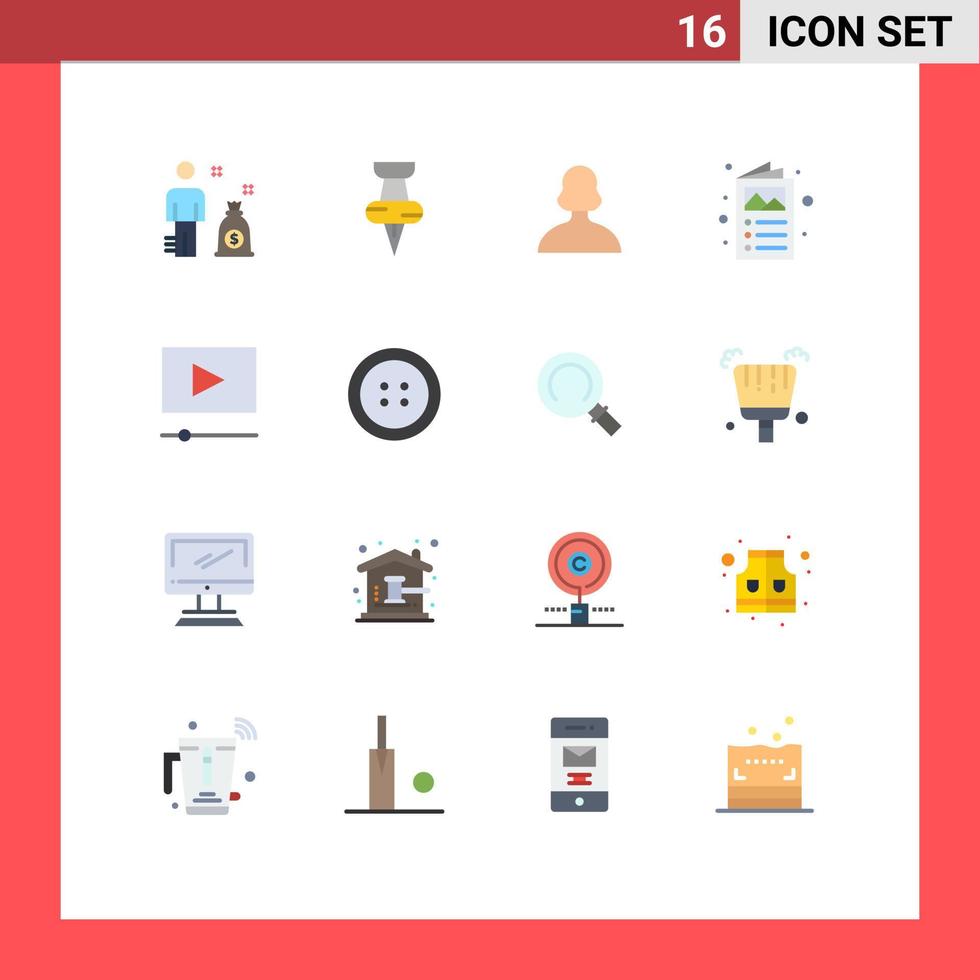 16 Universal Flat Color Signs Symbols of button movie person cinema catalog Editable Pack of Creative Vector Design Elements