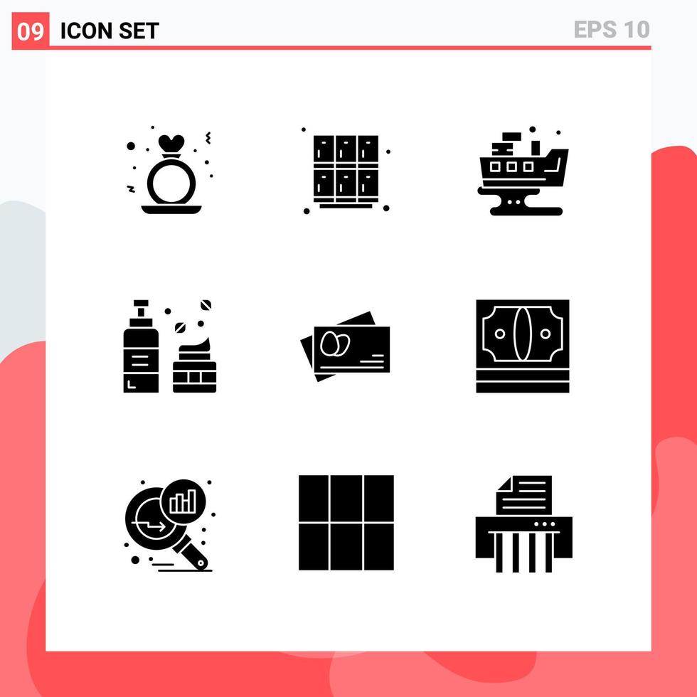 Mobile Interface Solid Glyph Set of 9 Pictograms of skincare foam open cosmetics pollution Editable Vector Design Elements