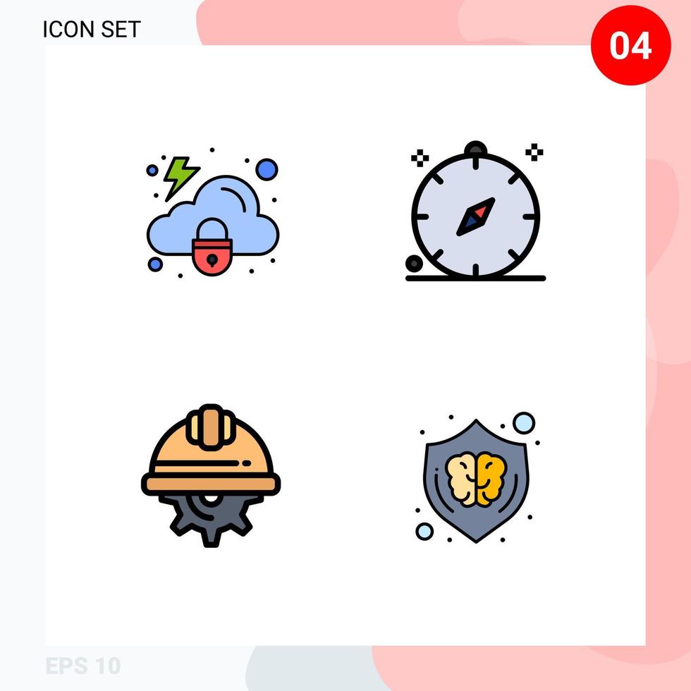 4 Universal Filledline Flat Colors Set for Web and Mobile Applications cloud cap security holiday gear Editable Vector Design Elements
