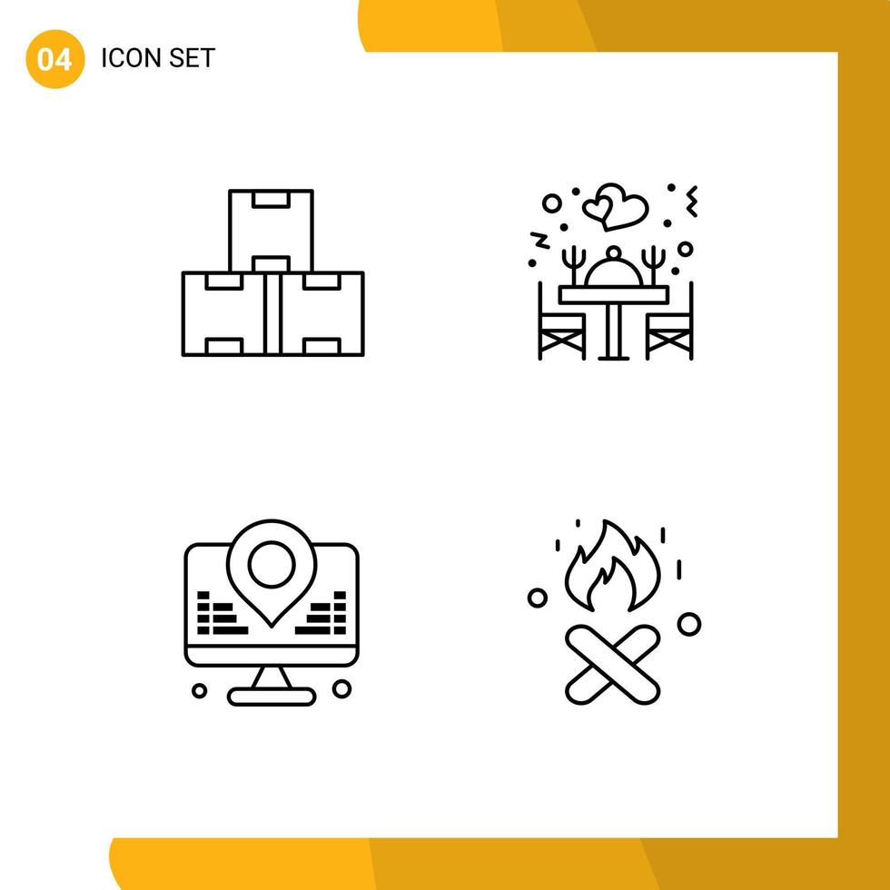 Set of 4 Modern UI Icons Symbols Signs for industry internet stock restaurant map Editable Vector Design Elements
