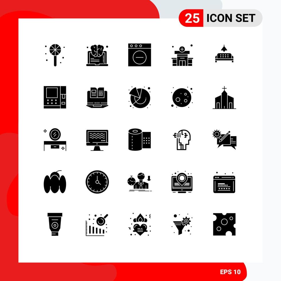 Group of 25 Modern Solid Glyphs Set for atm lump delete furniture medical Editable Vector Design Elements
