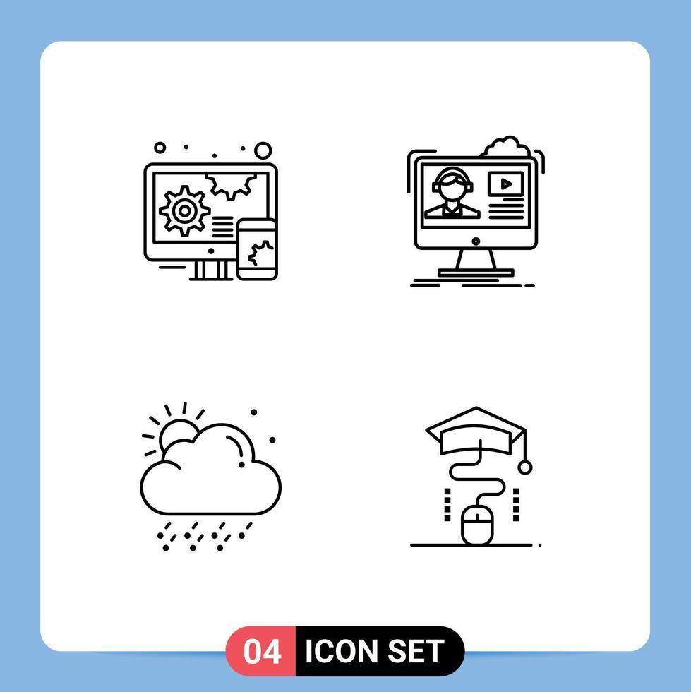 Mobile Interface Line Set of 4 Pictograms of adaptive snowy tutorials online mouse Editable Vector Design Elements