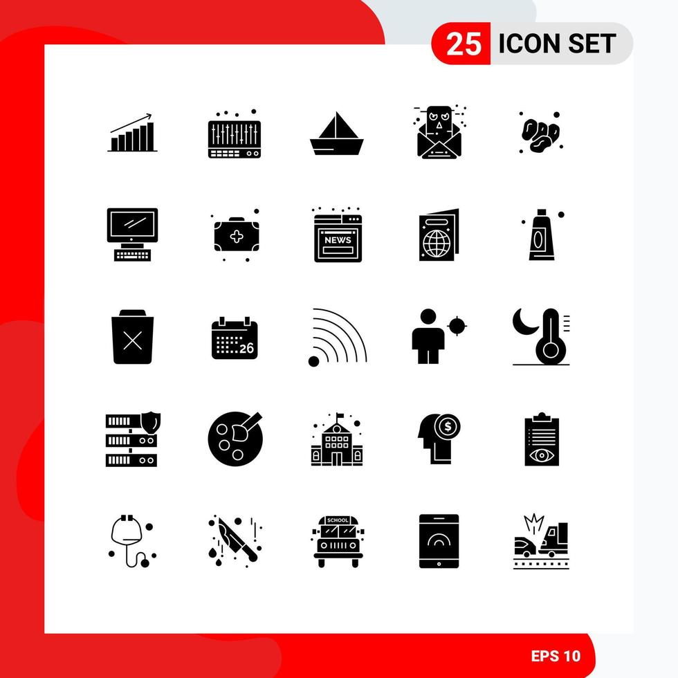Modern Set of 25 Solid Glyphs Pictograph of conversation chat music yacht ship Editable Vector Design Elements