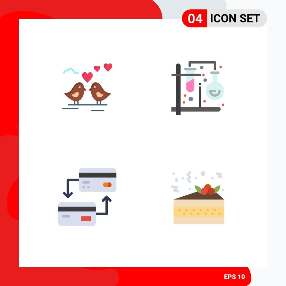 4 Thematic Vector Flat Icons and Editable Symbols of bride card heart tubes cashless Editable Vector Design Elements