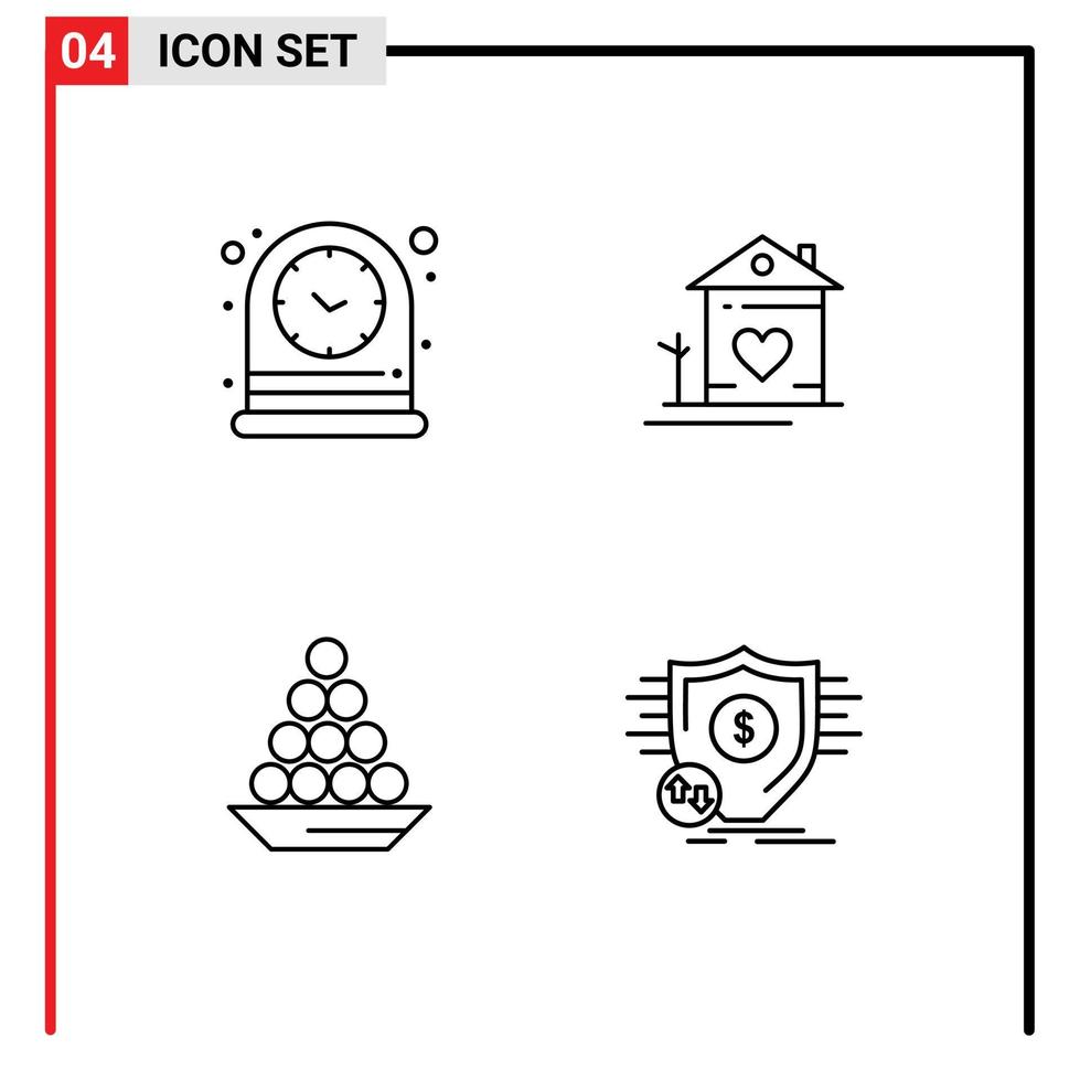 Group of 4 Filledline Flat Colors Signs and Symbols for clock bowl watch family dessert Editable Vector Design Elements