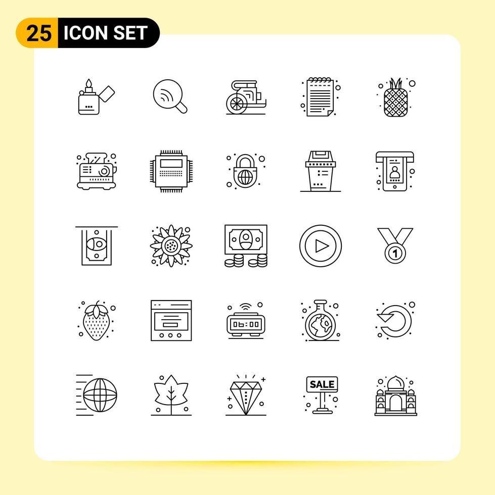 User Interface Pack of 25 Basic Lines of fruits food chariot pad greece Editable Vector Design Elements
