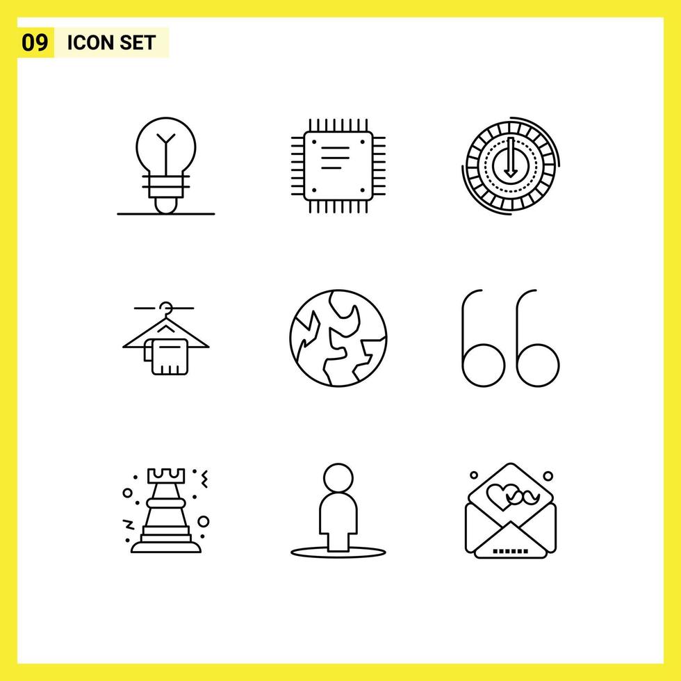 9 Creative Icons Modern Signs and Symbols of hotel towel processor hanger lower Editable Vector Design Elements