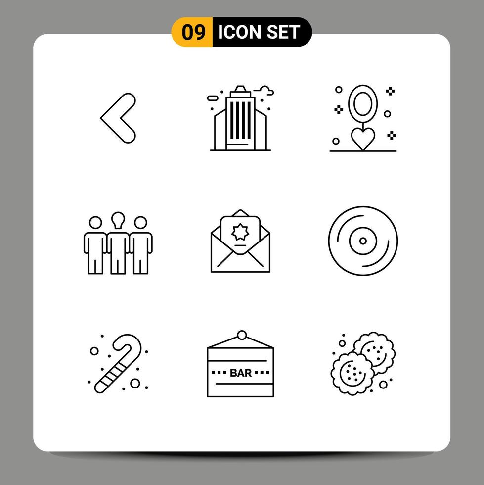 Pack of 9 Modern Outlines Signs and Symbols for Web Print Media such as donation learning celebration daybed wedding Editable Vector Design Elements