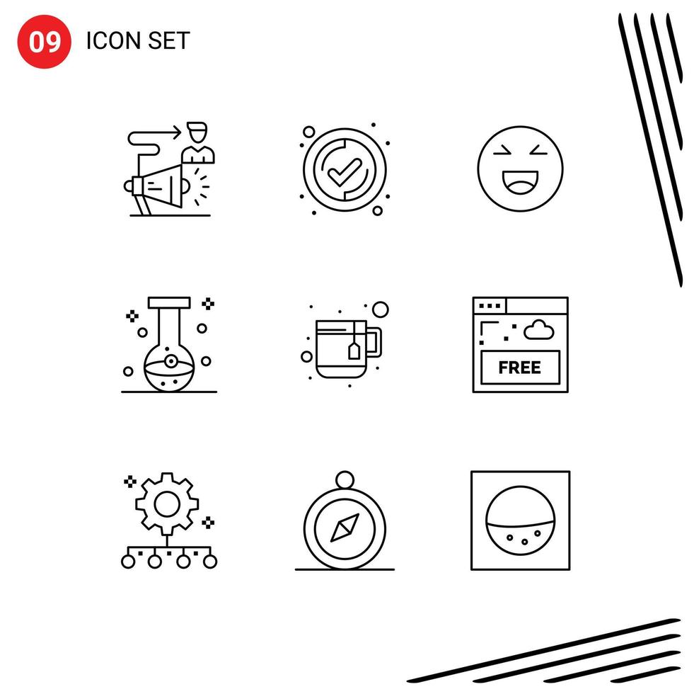 9 Universal Outlines Set for Web and Mobile Applications cup eye chat chemical ball Editable Vector Design Elements