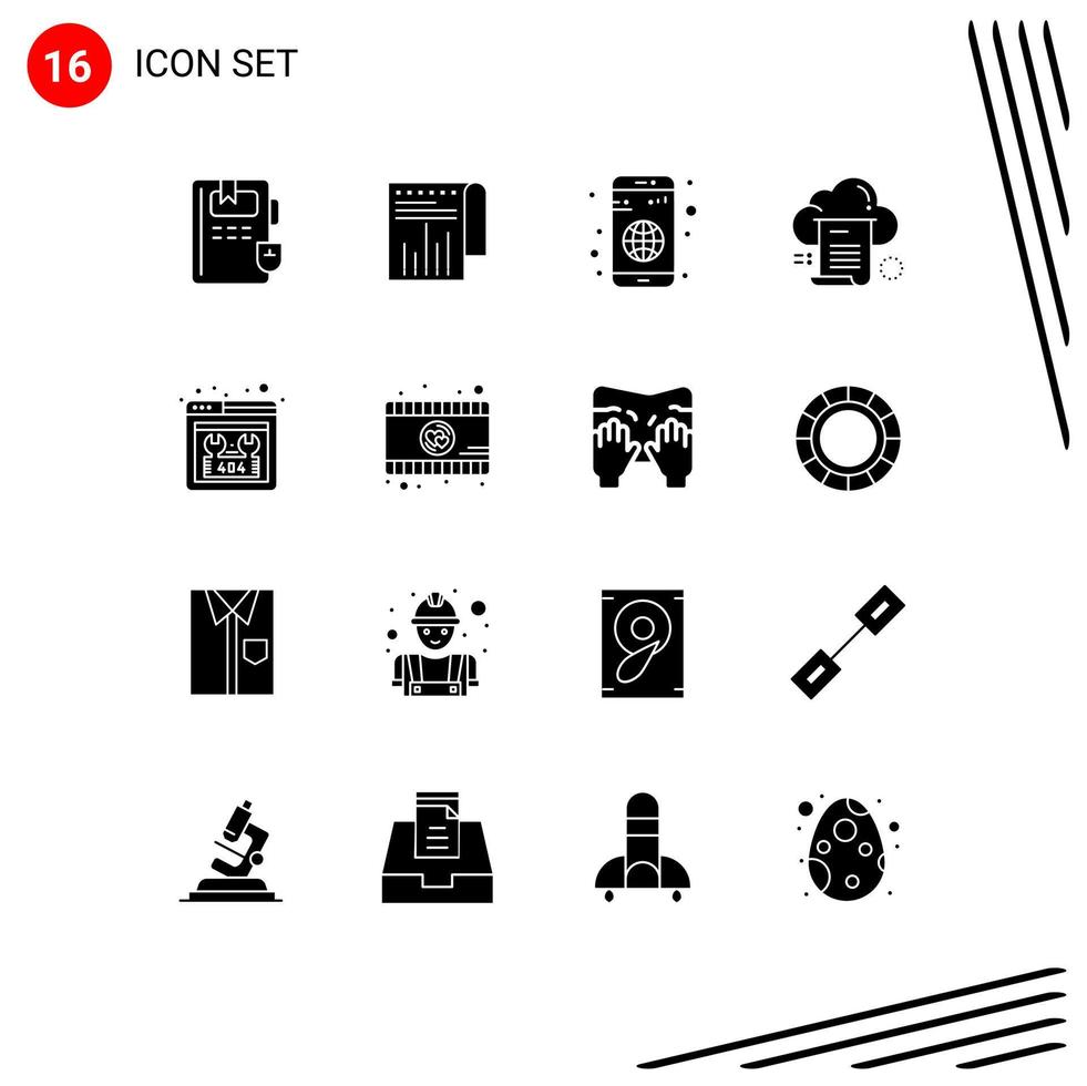 Modern Set of 16 Solid Glyphs and symbols such as missing computing application cloud share Editable Vector Design Elements