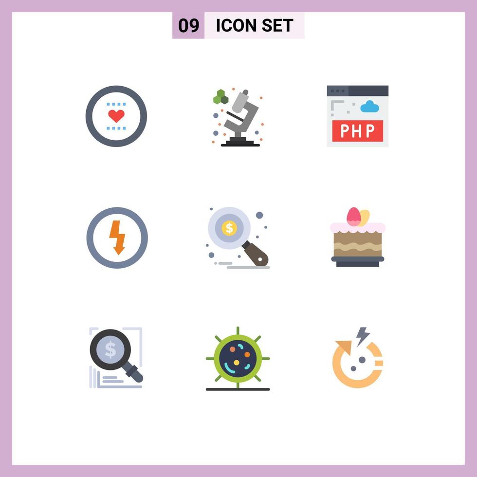 Modern Set of 9 Flat Colors Pictograph of data analysis research data power devices Editable Vector Design Elements
