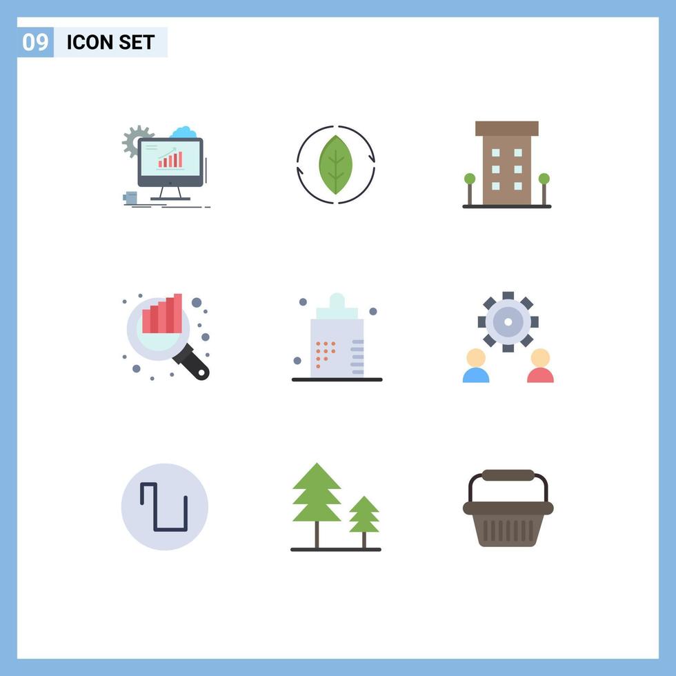 Pack of 9 Modern Flat Colors Signs and Symbols for Web Print Media such as seo chart power audit shops Editable Vector Design Elements