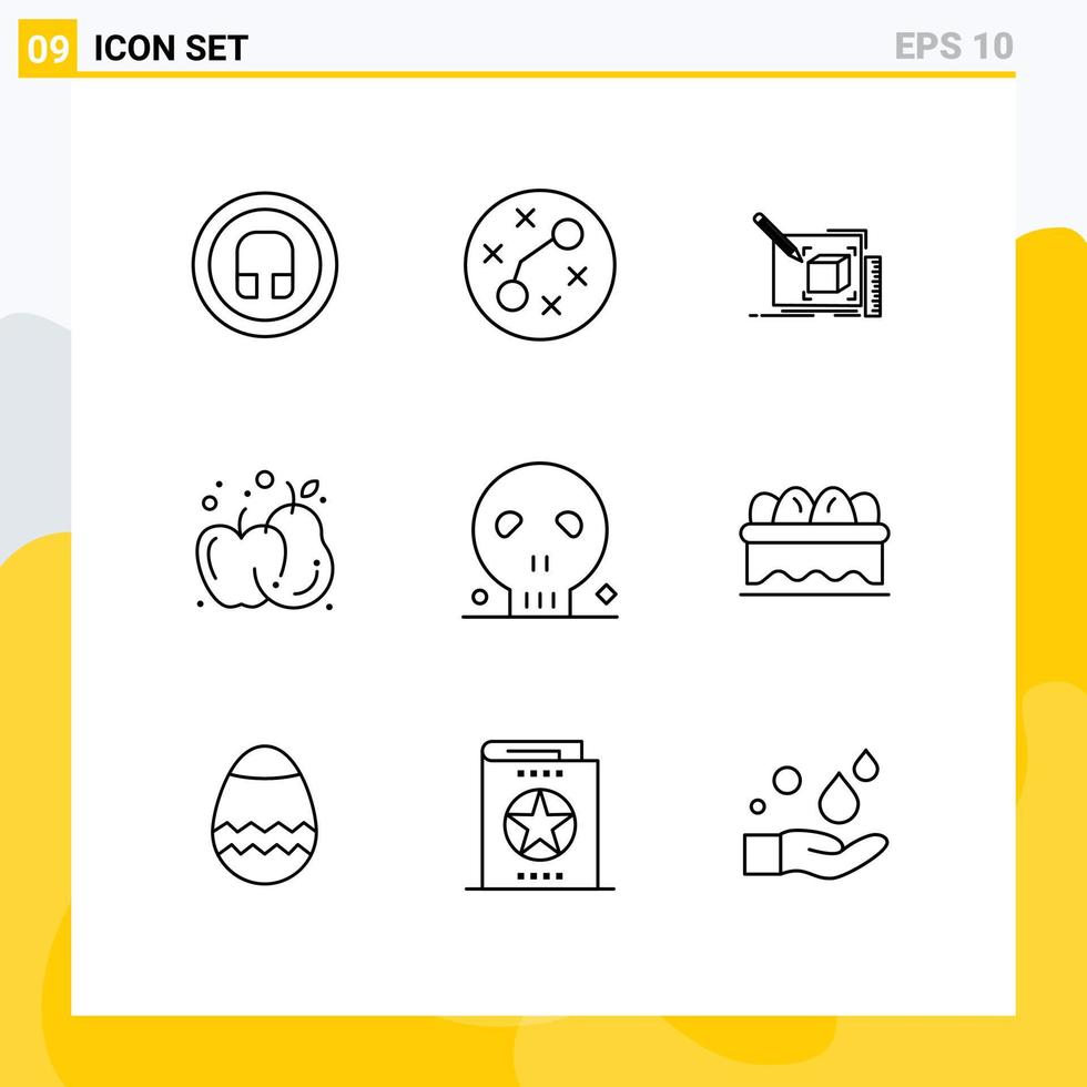 Modern Set of 9 Outlines and symbols such as head apple drawing food pencil Editable Vector Design Elements