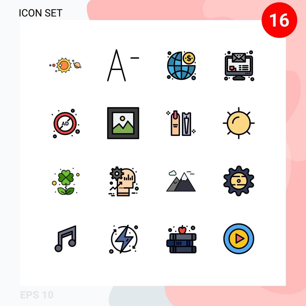 Set of 16 Modern UI Icons Symbols Signs for block ad block finance ad message Editable Creative Vector Design Elements