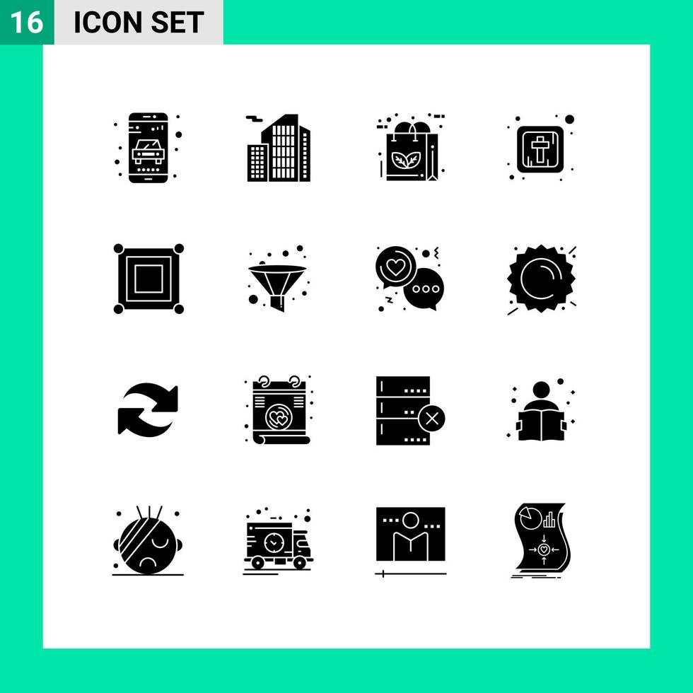 16 Universal Solid Glyphs Set for Web and Mobile Applications game religious bag cross recycle Editable Vector Design Elements