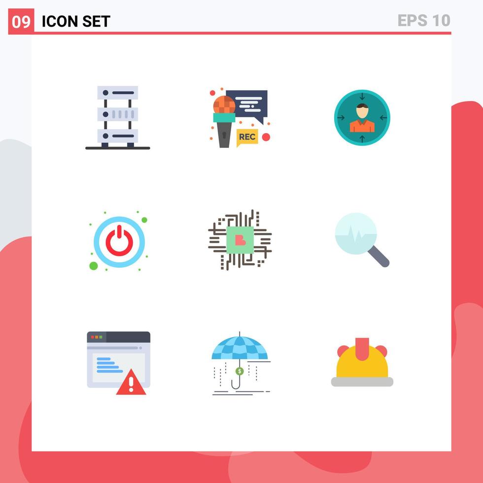 conjunto de colores planos de interfaz móvil de 9 pictogramas de recursos del programa de reanudación de apagado que buscan elementos de diseño vectorial editables vector