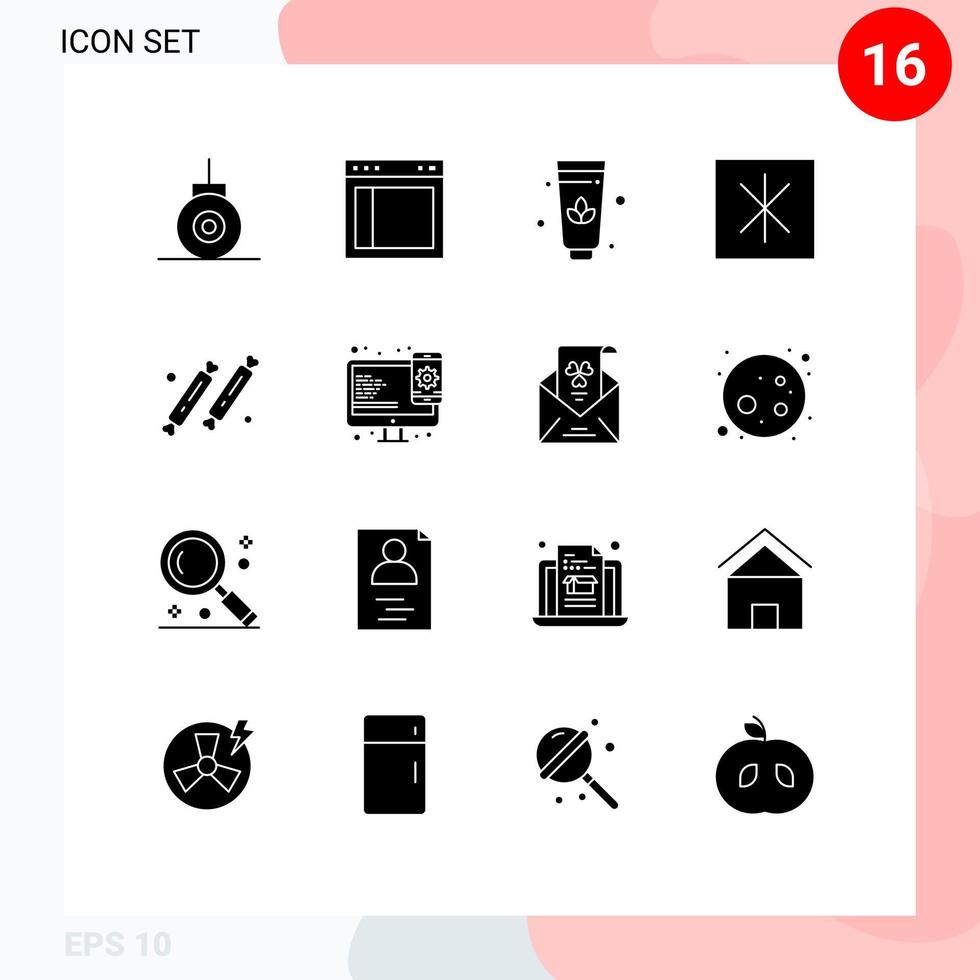 Universal Icon Symbols Group of 16 Modern Solid Glyphs of sweet party lotus food refrigerator Editable Vector Design Elements