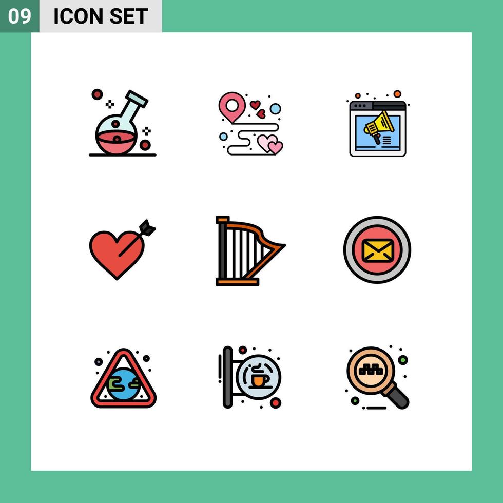 9 Creative Icons Modern Signs and Symbols of love arrow map webpage sound Editable Vector Design Elements