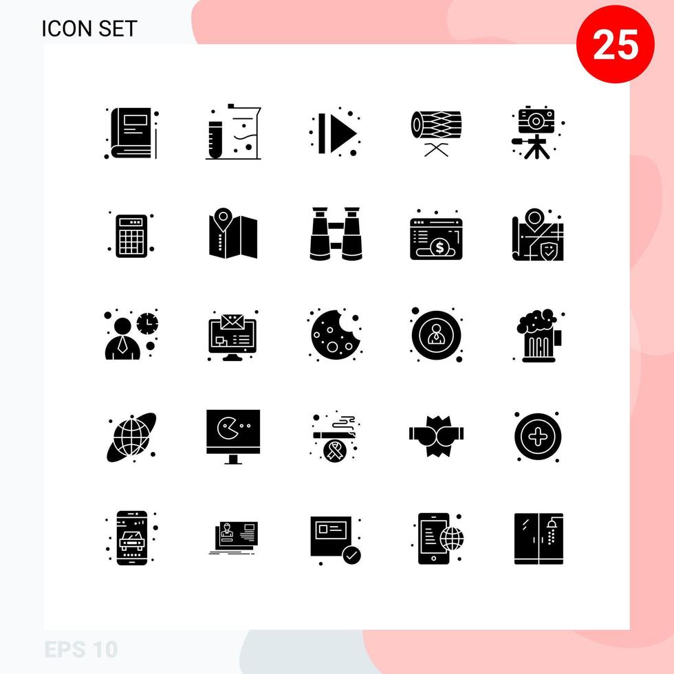 Pack of 25 creative Solid Glyphs of image st eject parade instrument Editable Vector Design Elements