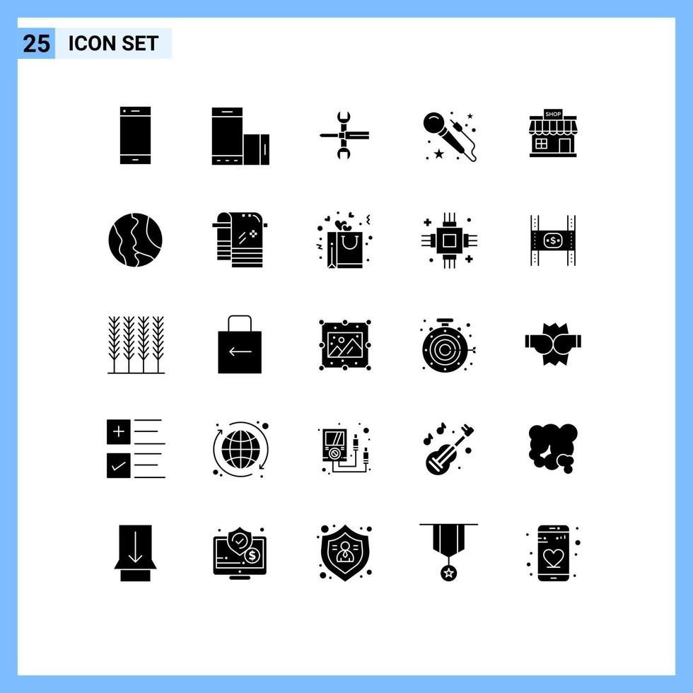 User Interface Pack of 25 Basic Solid Glyphs of mic wrench rotate tools screwdriver Editable Vector Design Elements