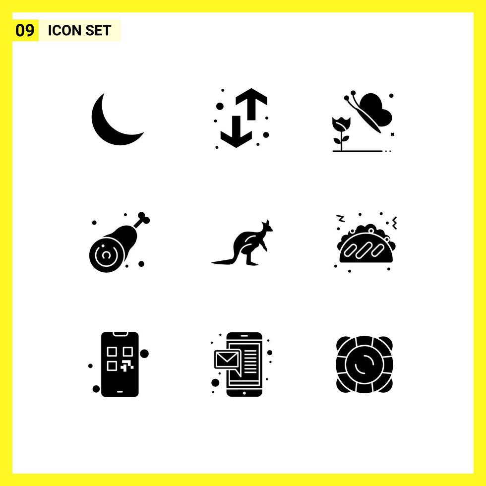 Modern Set of 9 Solid Glyphs and symbols such as anomal leg up chicken drumstick Editable Vector Design Elements