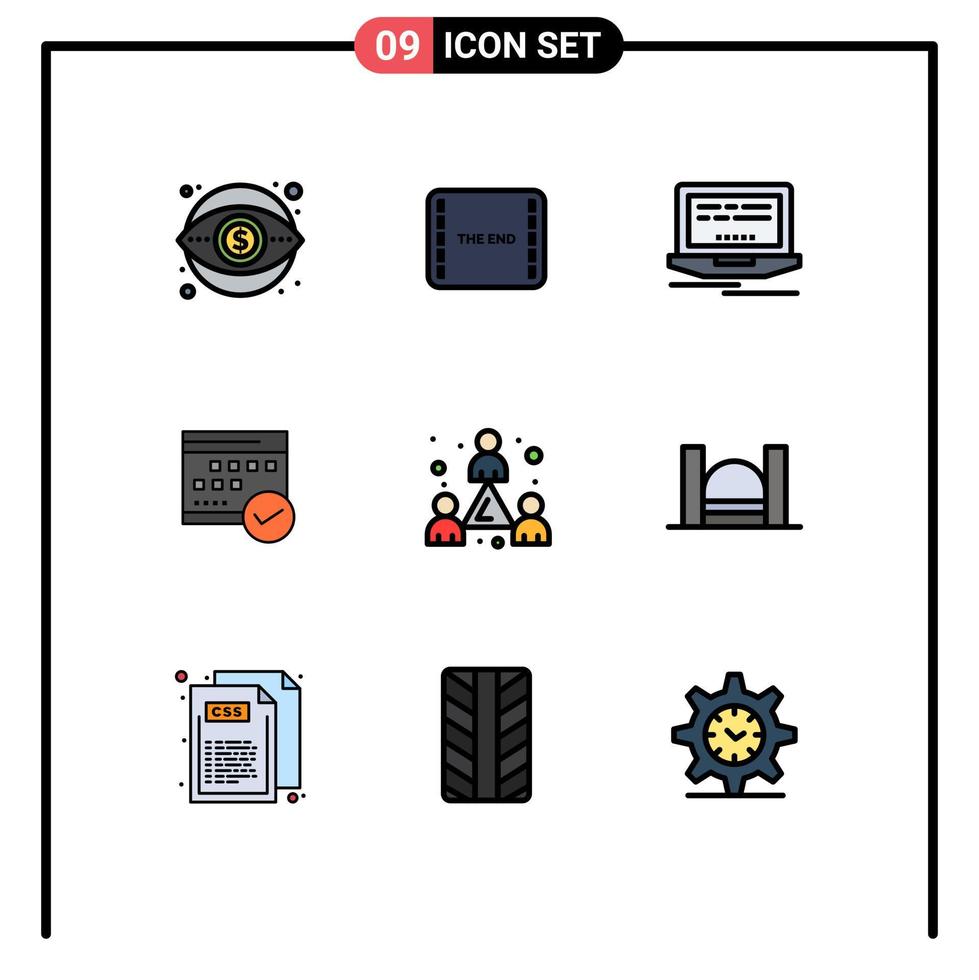 Universal Icon Symbols Group of 9 Modern Filledline Flat Colors of plan calendar scene business schedule Editable Vector Design Elements