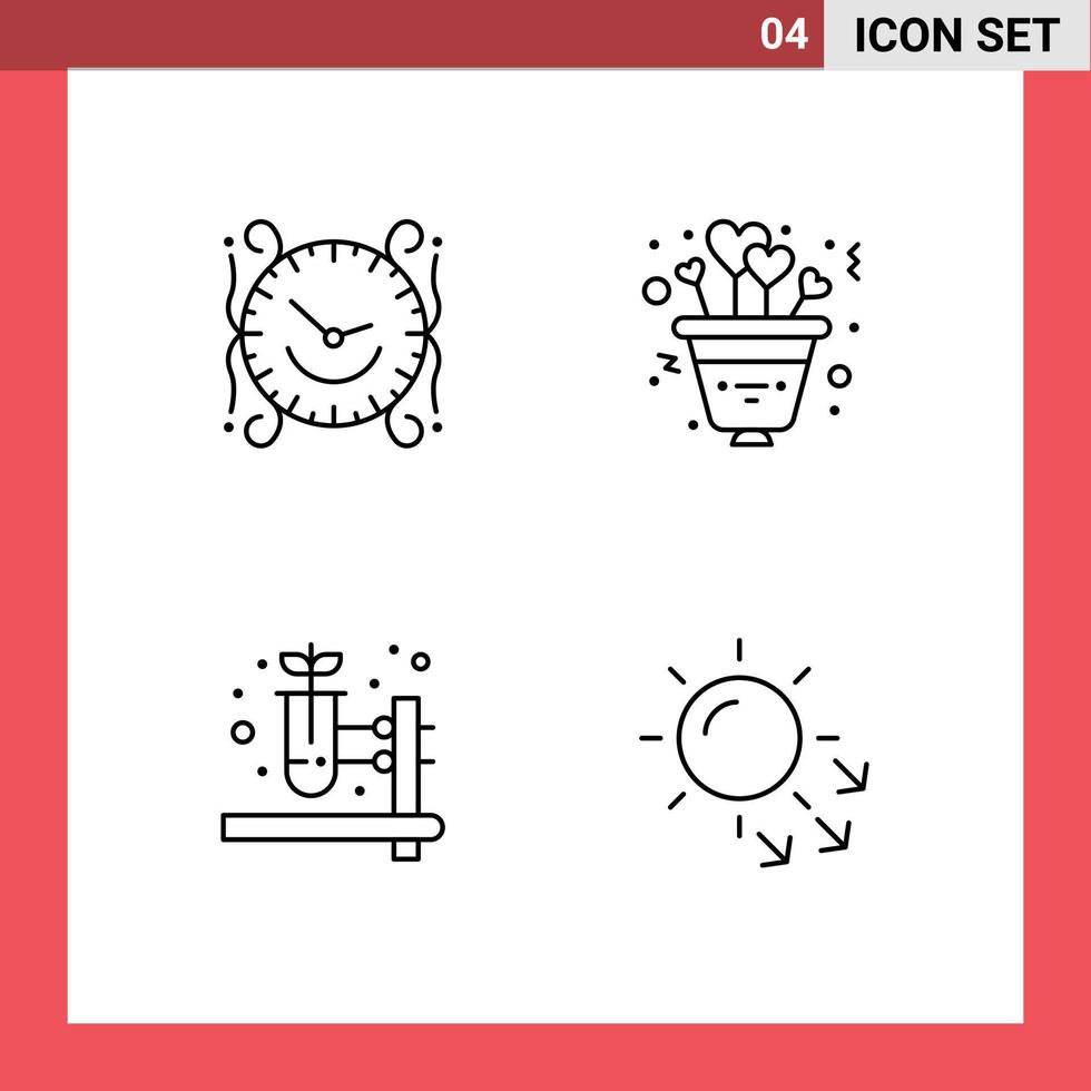 Pictogram Set of 4 Simple Filledline Flat Colors of clock herbal pharmacy decorate love homeopathy Editable Vector Design Elements