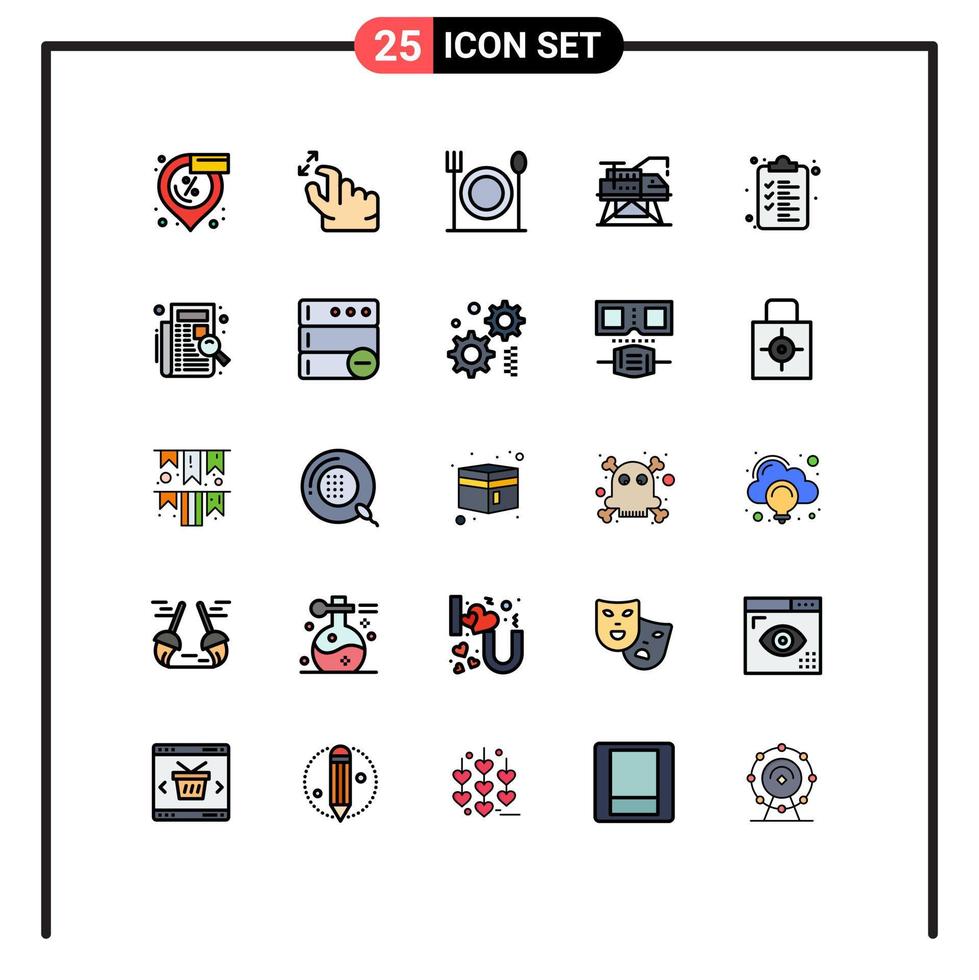25 líneas rellenas de vectores temáticos colores planos y símbolos editables del portapapeles elementos de diseño de vectores editables de ingeniería de plataforma de alimentación web