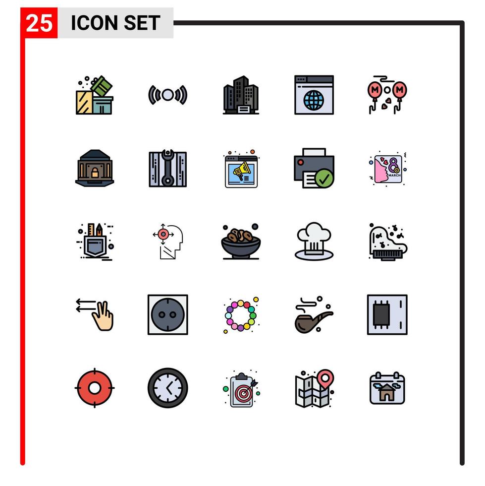 Set of 25 Modern UI Icons Symbols Signs for web network ui internet building Editable Vector Design Elements