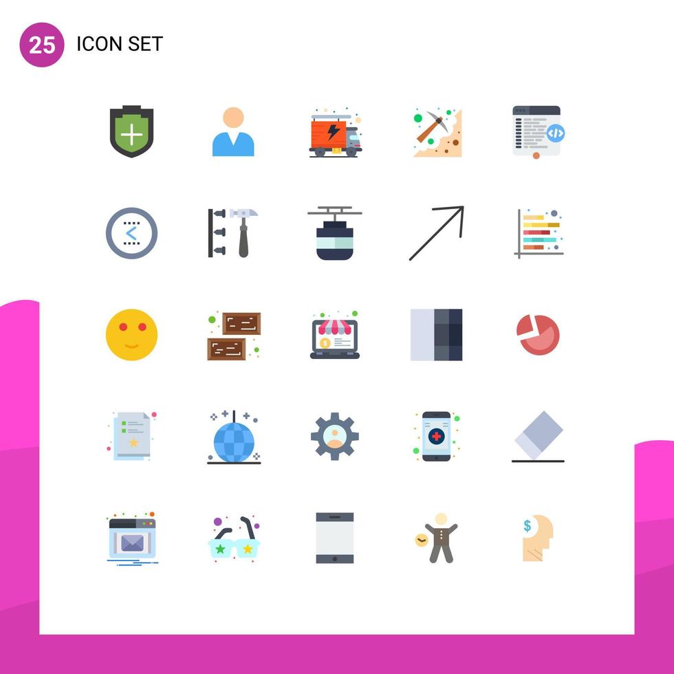 25 Universal Flat Color Signs Symbols of website code packet pickaxe mining Editable Vector Design Elements