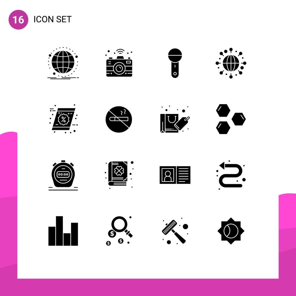 Solid Glyph Pack of 16 Universal Symbols of discount world devices globe technology Editable Vector Design Elements